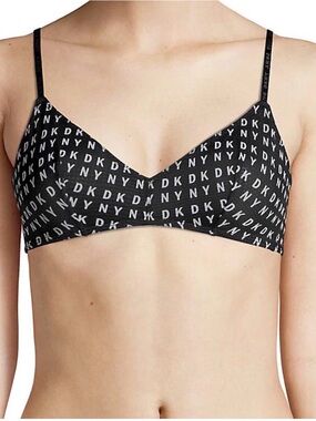 DKNY Women Logo Mesh Wire-Free Bralette, Small, Black, NEW
